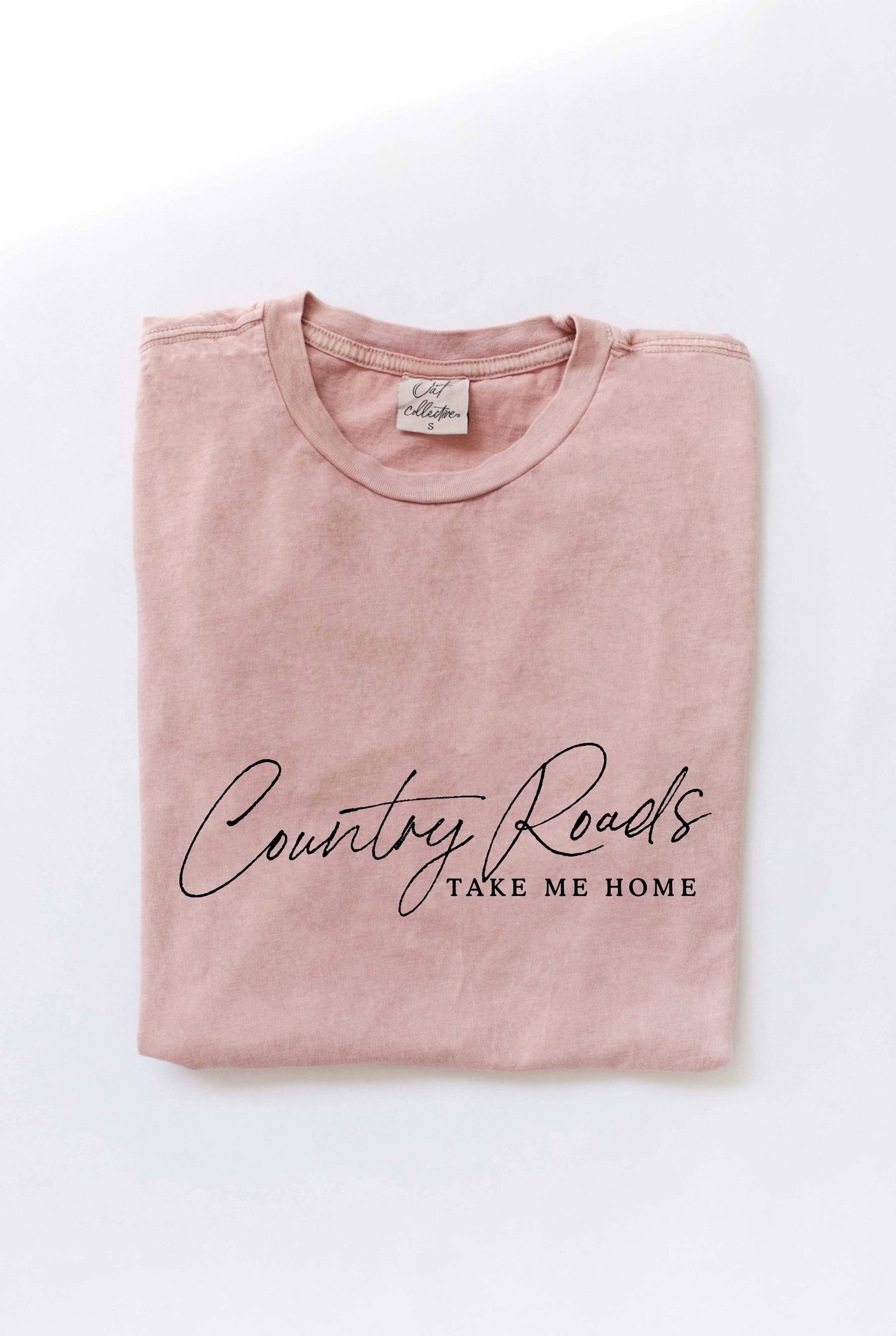 COUNTRY ROADS TAKE ME HOME Mineral Washed Graphic Top: GOLDEN / Medium