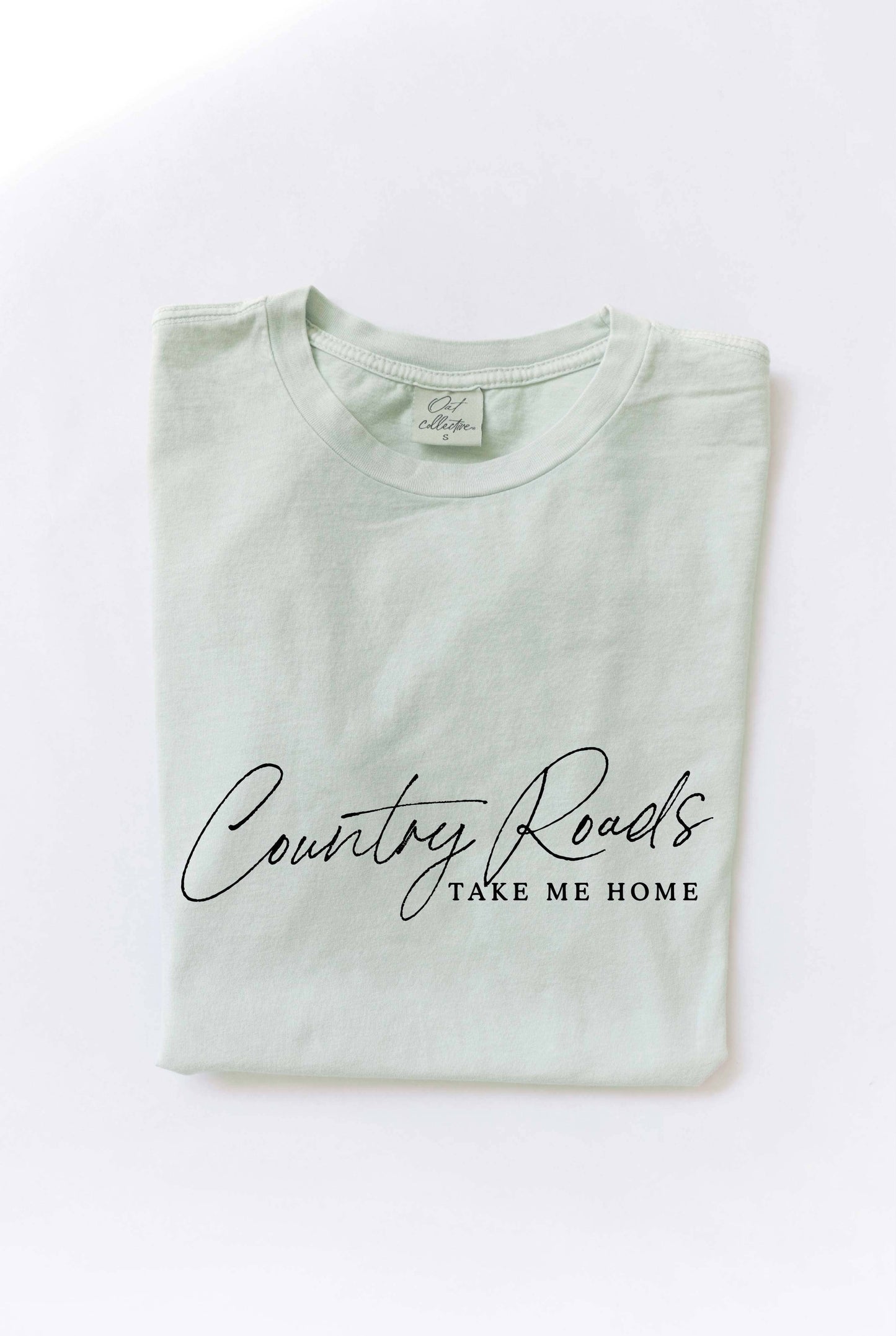 COUNTRY ROADS TAKE ME HOME Mineral Washed Graphic Top: GOLDEN / Medium