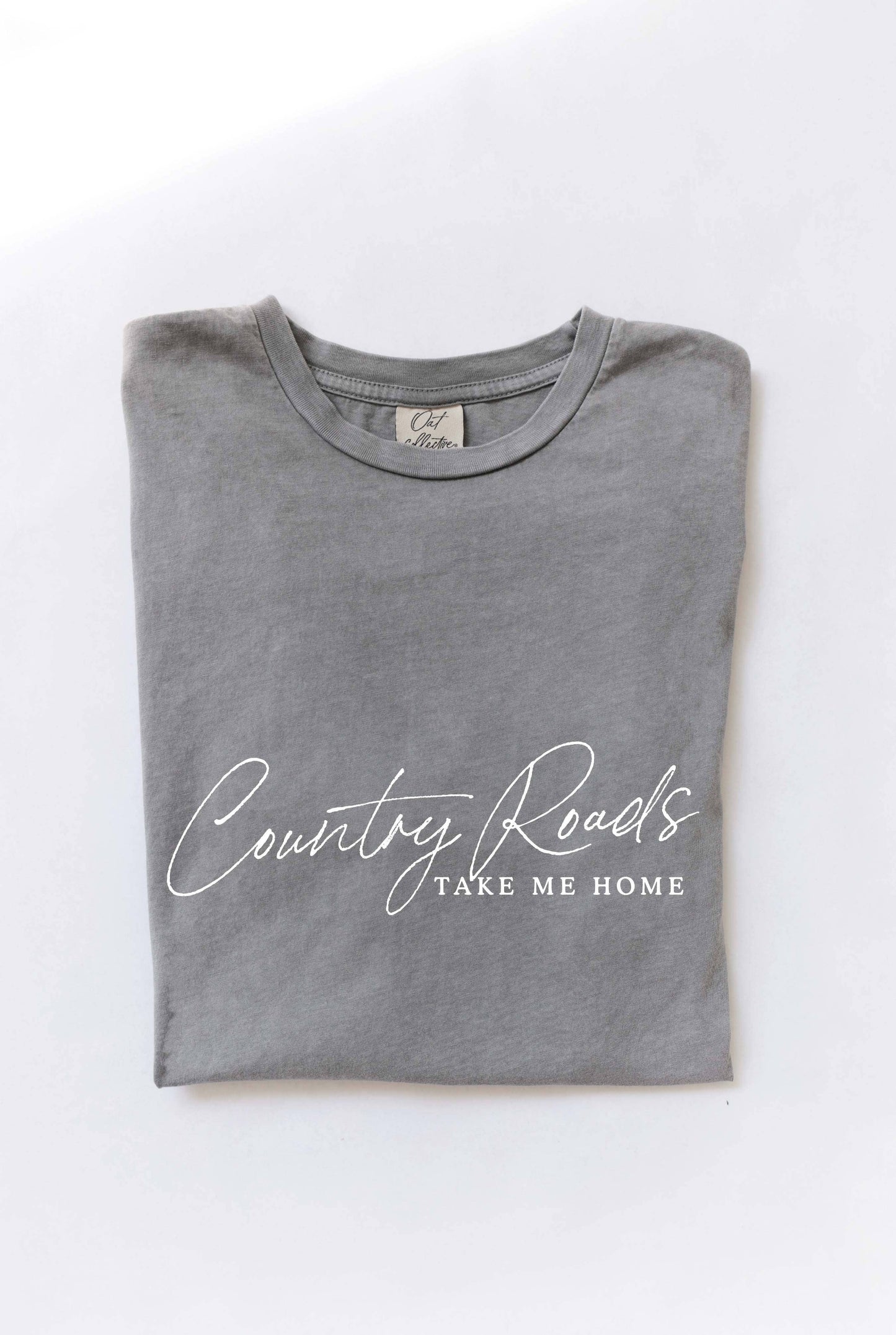 COUNTRY ROADS TAKE ME HOME Mineral Washed Graphic Top: GOLDEN / Medium