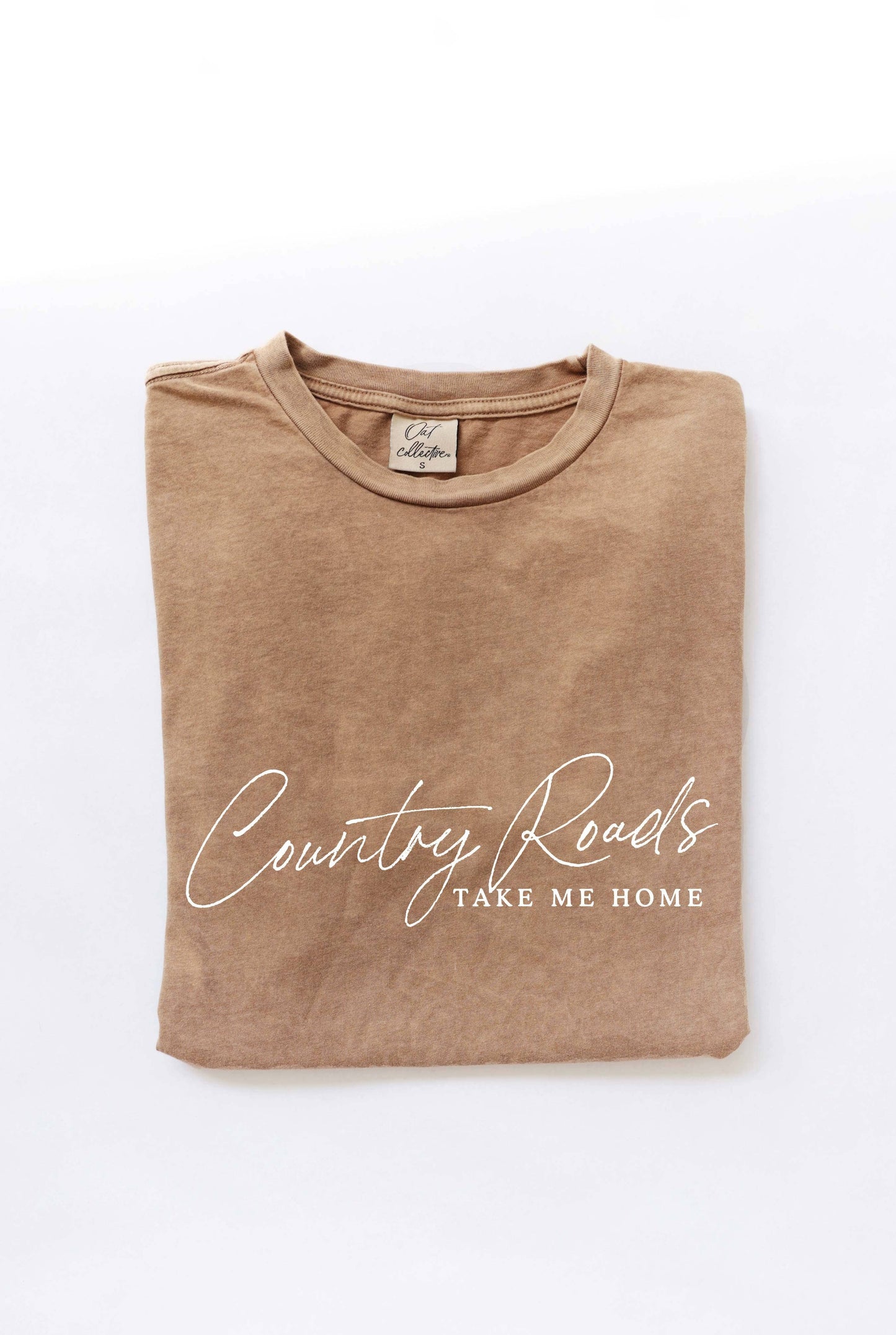 COUNTRY ROADS TAKE ME HOME  Mineral Washed Graphic Top: GOLDEN / Medium