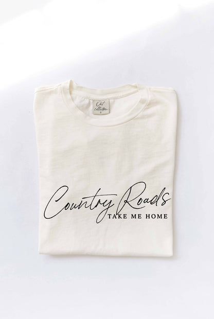 COUNTRY ROADS TAKE ME HOME  Mineral Washed Graphic Top: GOLDEN / Medium