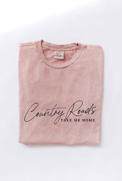 COUNTRY ROADS TAKE ME HOME  Mineral Washed Graphic Top: GOLDEN / Medium