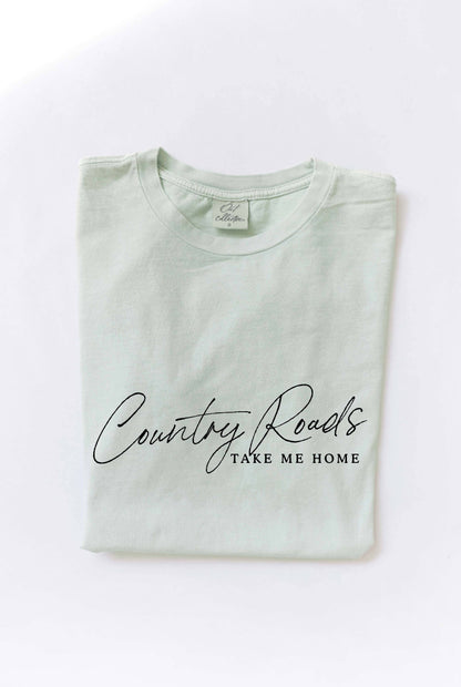 COUNTRY ROADS TAKE ME HOME  Mineral Washed Graphic Top: GOLDEN / Medium