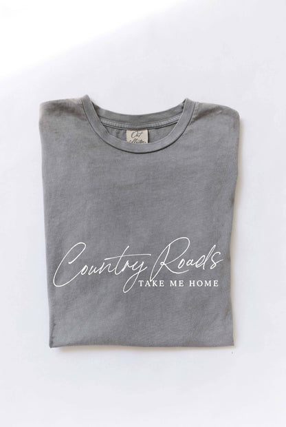 COUNTRY ROADS TAKE ME HOME  Mineral Washed Graphic Top: GOLDEN / Medium