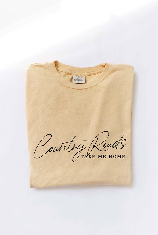 COUNTRY ROADS TAKE ME HOME  Mineral Washed Graphic Top: GOLDEN / Medium