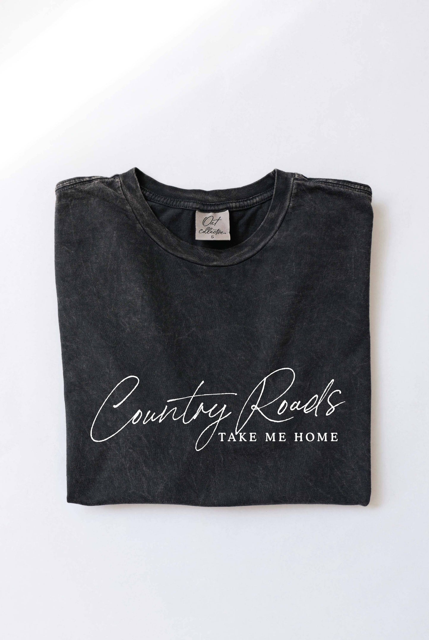COUNTRY ROADS TAKE ME HOME  Mineral Washed Graphic Top: GOLDEN / Medium
