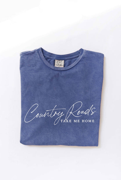 COUNTRY ROADS TAKE ME HOME  Mineral Washed Graphic Top: GOLDEN / Small